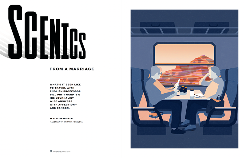 A spread of a magazine that says Scenics from a Marriage