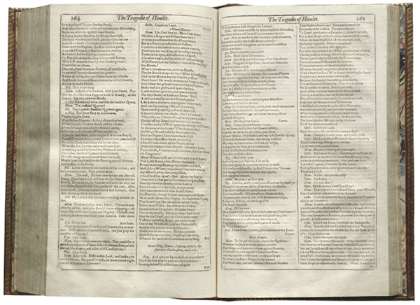 First Folio, open to Hamlet's "To Be or Not To Be" monologue. The text, "to be or not to be," appears near the bottom of the first column of page 265.