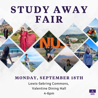 Advertisement for Study Away Fair with date and location. 