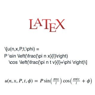 The LaTeX logo, followed by the expression of an equation, and then the formatted equation.