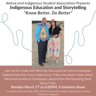 NISA Indigenous education and story telling with, Whitney Rencountre II and Jesssie Taken Alive-Rencountre