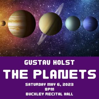 Event poster showing five planets lined up in front of a starry background
