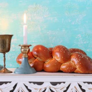 Shabbat candles and challah