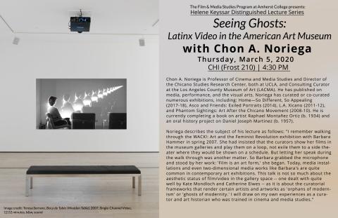 Flyer for Chon A. Noriega's lecture featuring an image of a video art exhibit.