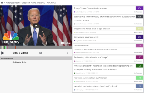 Screenshot of student comments on VideoAnt video