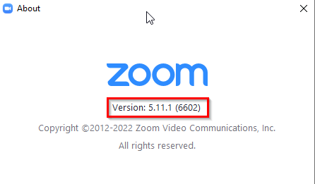 About Zoom Version Window