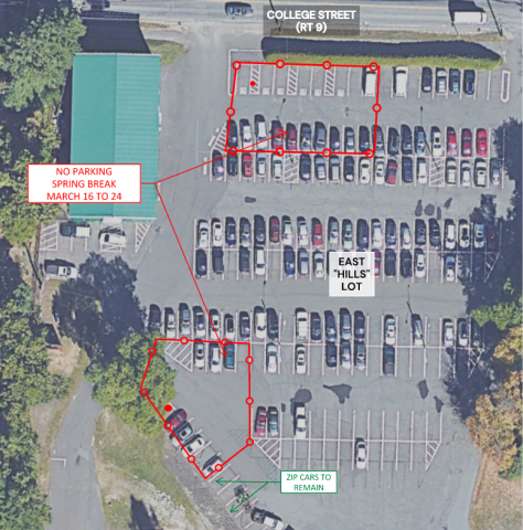 Map of Spring Break parking restrictions in East Lot