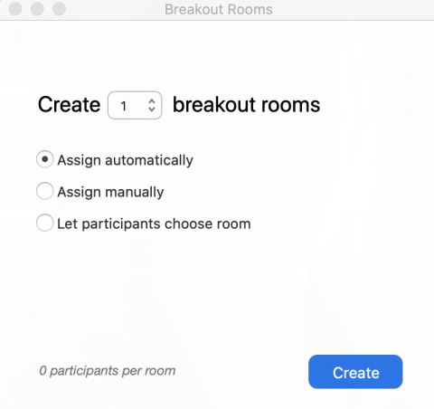 Screenshot of box that provides options for Breakout Rooms in Zoom