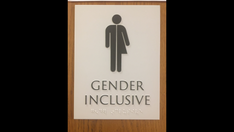 A gender inclusive bathroom sign