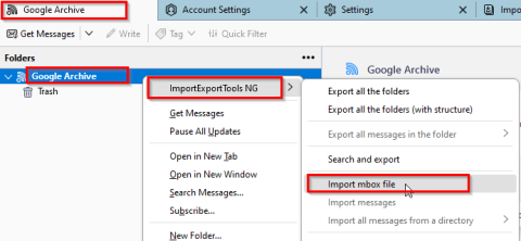 Import mbox file menu