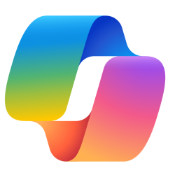 Microsoft Copilot logo, a rainbow-colored curving abstract shape