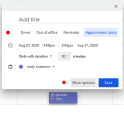 Dialog for Google Calendar Appointment, corresponding to the adjacent text.