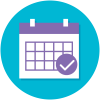 icon of a calendar with a date checkmarked